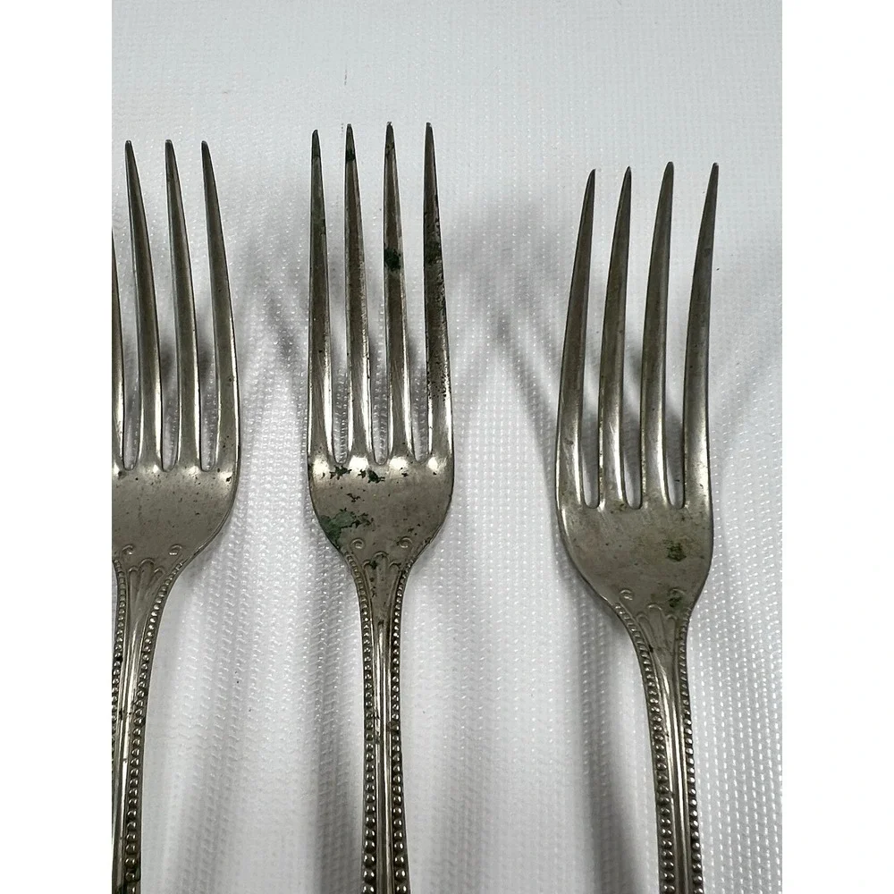 Vintage Brazil Silver 6‎ Forks - 6 Spoons & 1 Serving Spoon Monogram 